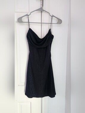 Windsor Black Sparkle Cowl Strapless Cocktail Dress
